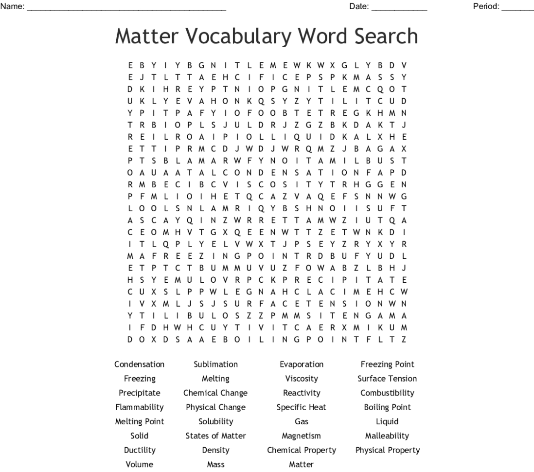 Physical And Chemical Changes Word Search  Word Physical And Chemical Changes Word Search  Word