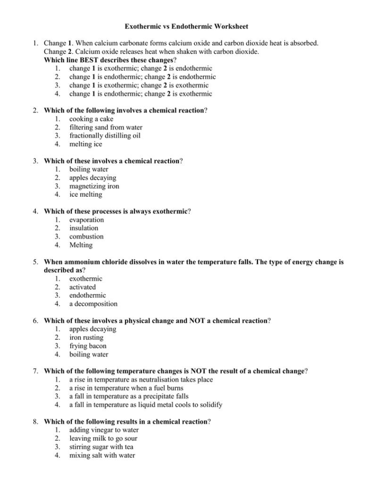 Physical And Chemical Changes Worksheet Answers