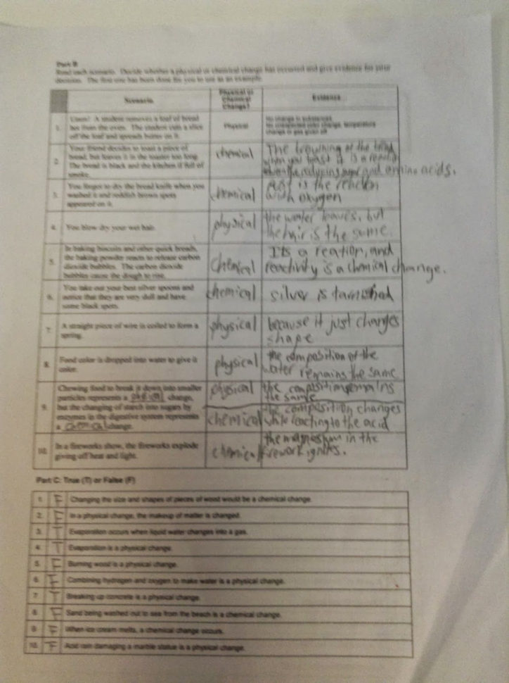 Physical And Chemical Properties And Changes Worksheet