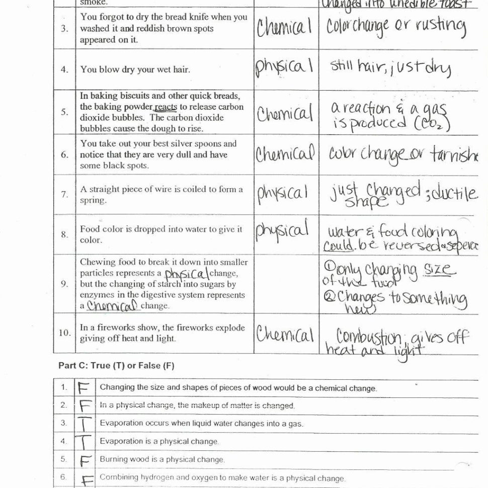 Physical And Chemical Properties And Changes Worksheet
