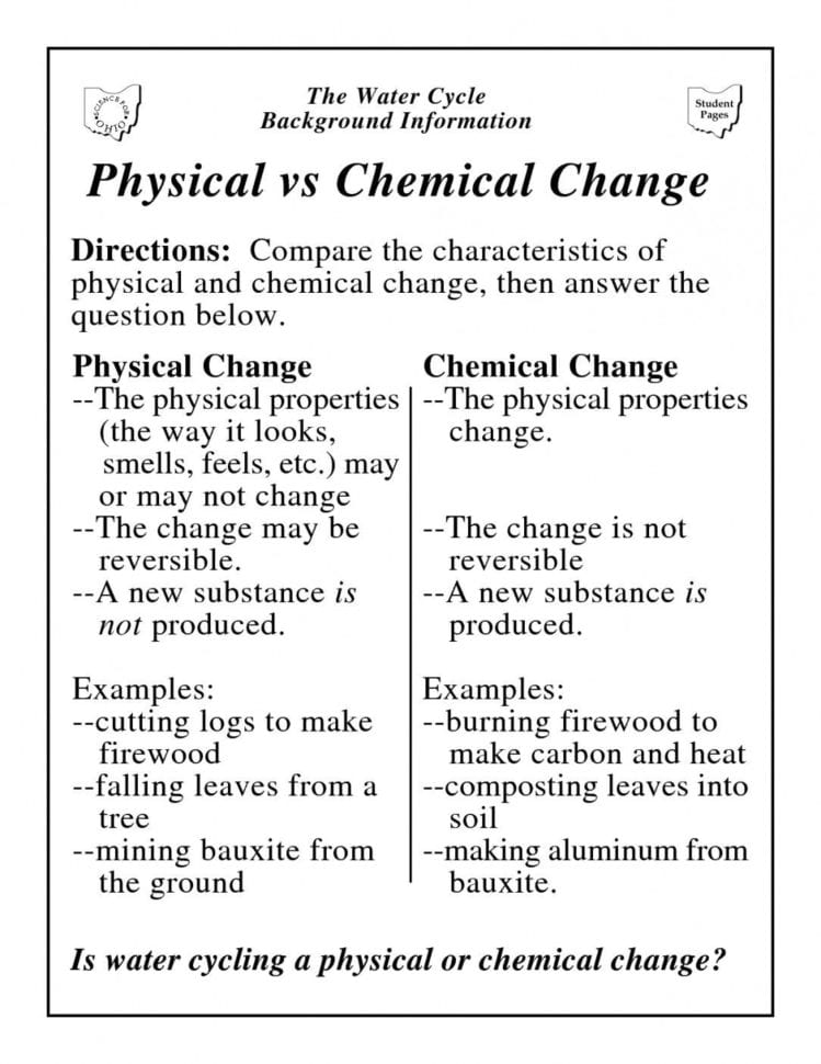 Physical And Chemical Properties And Changes Worksheet