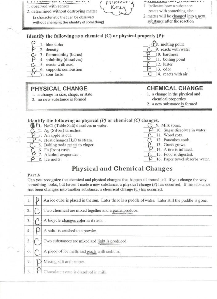 Physical And Chemical Properties Worksheet