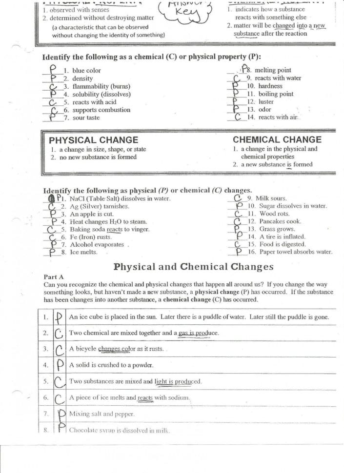 Physical And Chemical Properties Worksheet