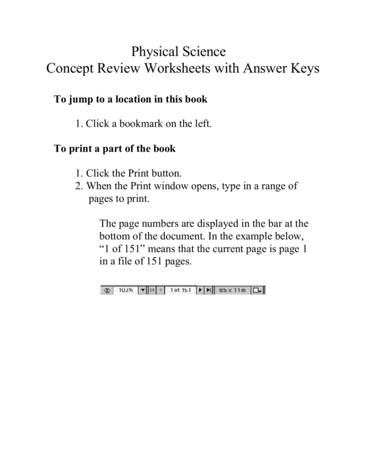 Physical Science Concept Review Worksheets With Answer