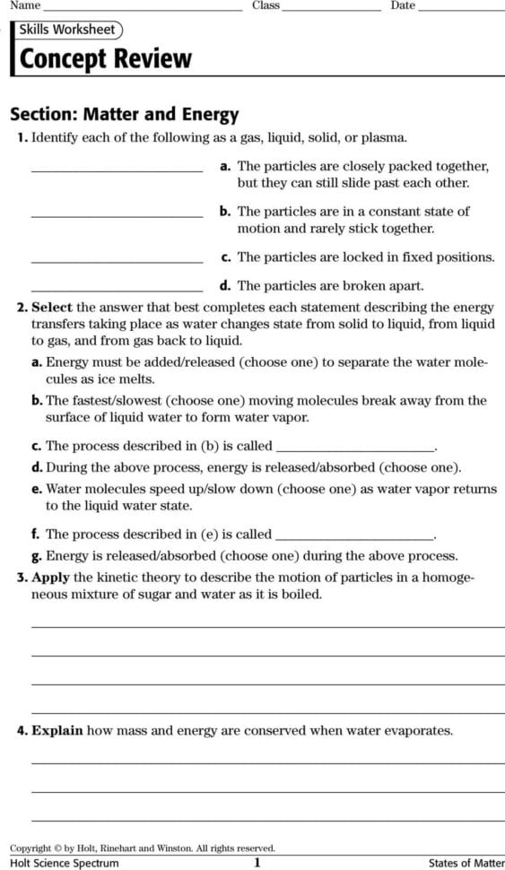 Physical Science Concept Review Worksheets With Answer Keys