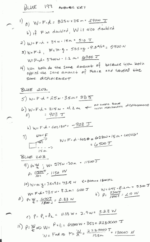 Physics 11 Work Power Energy Worksheet  Xcel Energy Center