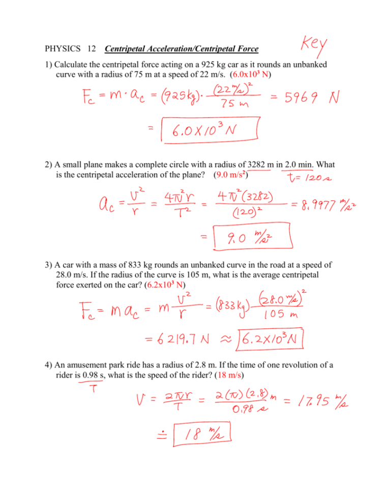 Physics 12 Centripetal Accelerationcentripetal Force