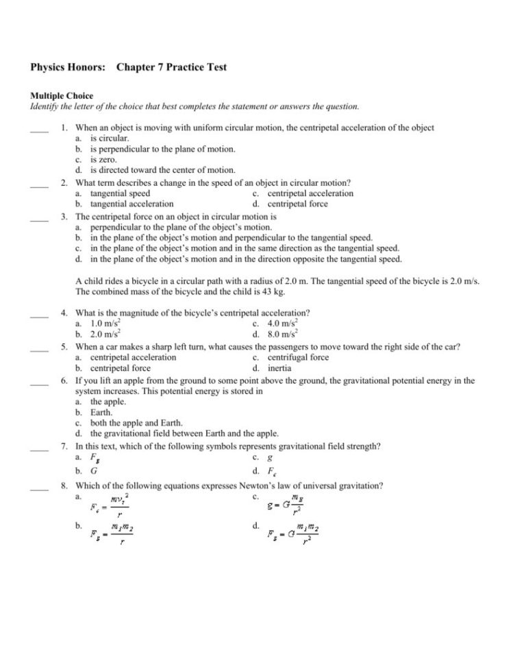 Physics Circular Motion Worksheet Answer Key