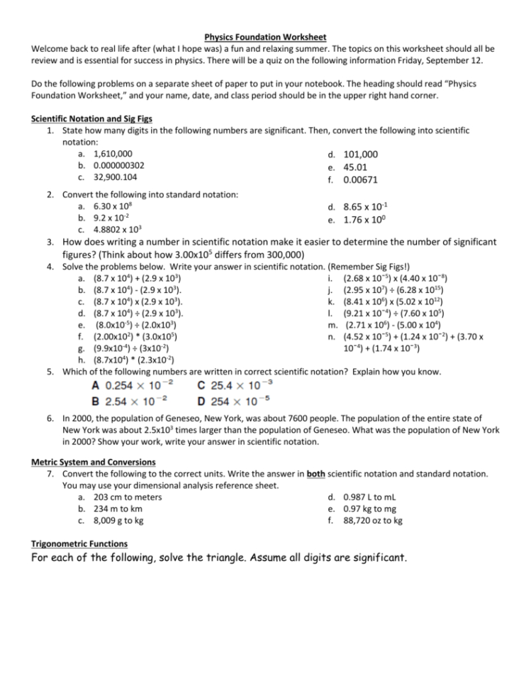 Physics Foundation Worksheet Welcome Back To Real Life After