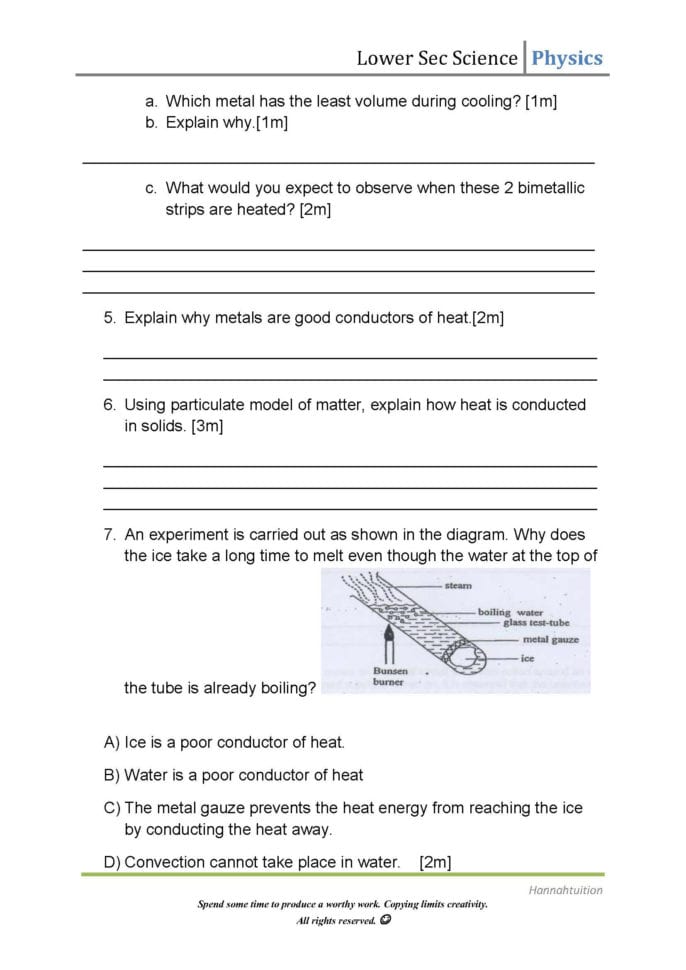 Physics Heat Transfer Lower Sec Worksheet