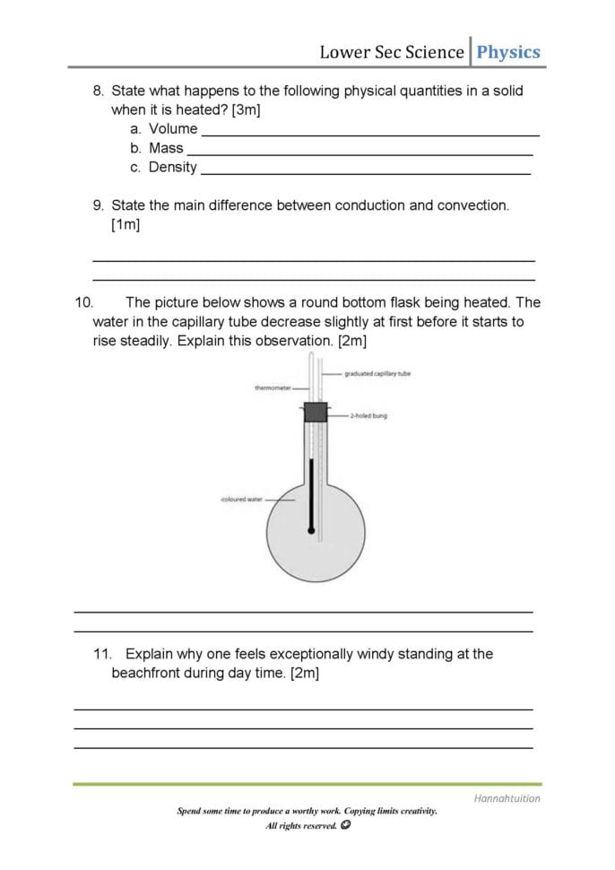 Physics Heat Transfer Lower Sec Worksheet