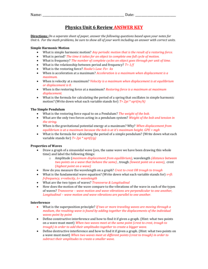 Physics Unit 6 Review Answer Key — db-excel.com