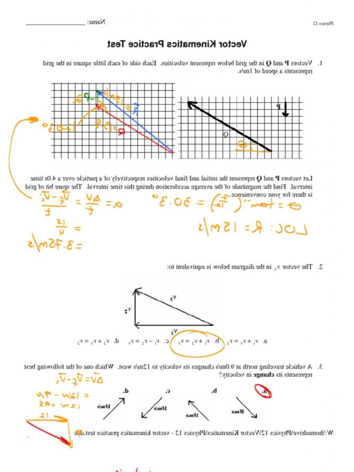 Physics Vector Kinematics Practice Test Key  Soidergi