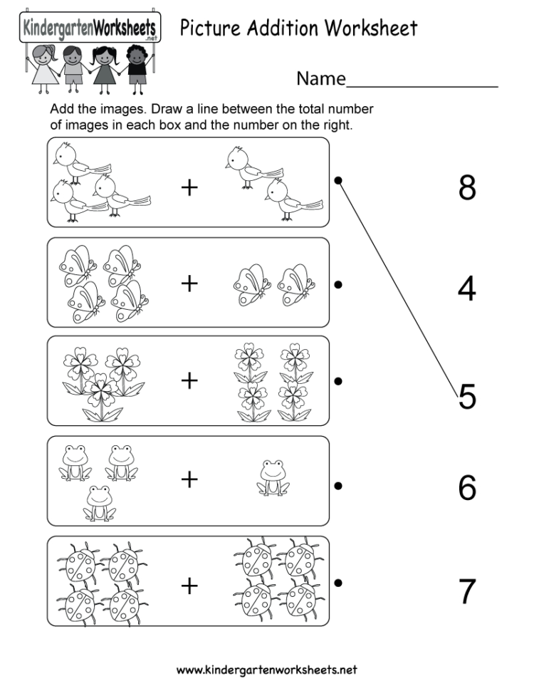 Picture Addition Worksheet  Free Kindergarten Math