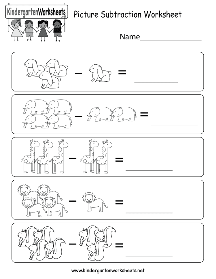 Picture Subtraction Worksheet  Free Kindergarten Math