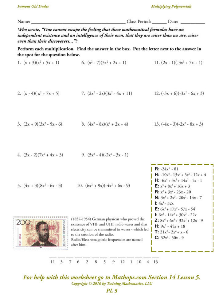 Pl 5 Multiplying Polynomials  Mathops