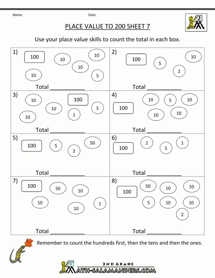 Place Value Worksheet  Numbers To 200