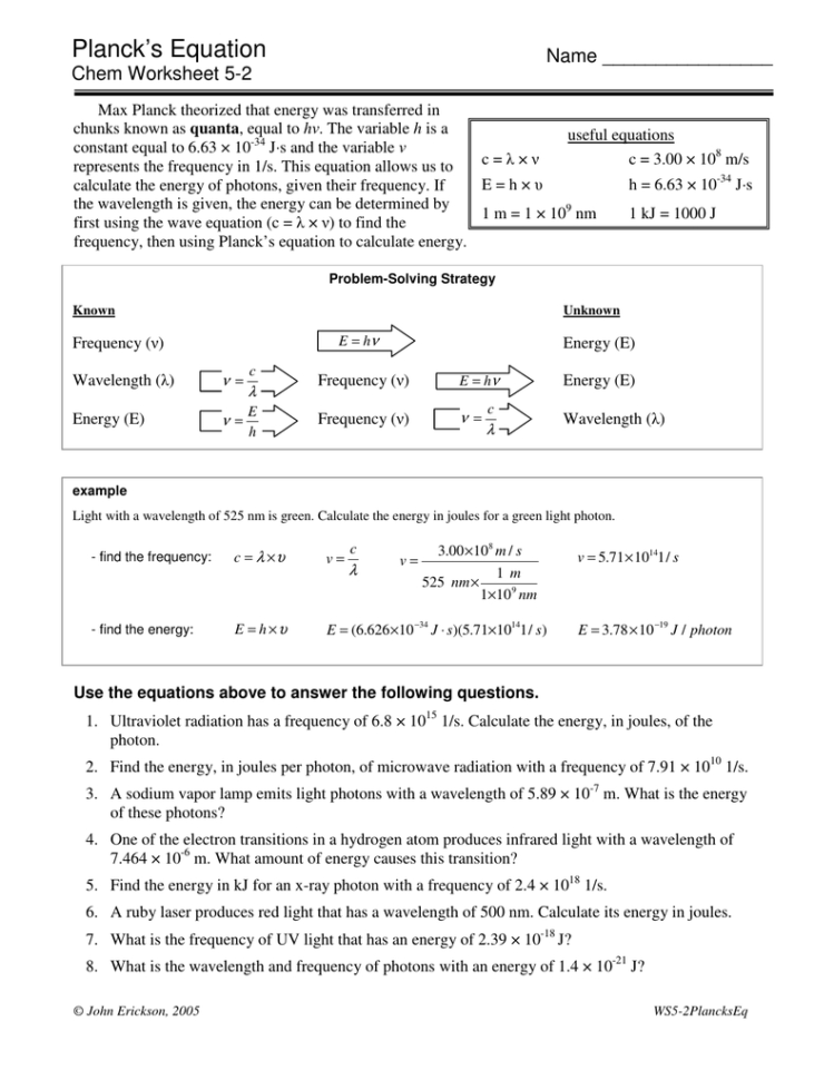 Plancks Equation