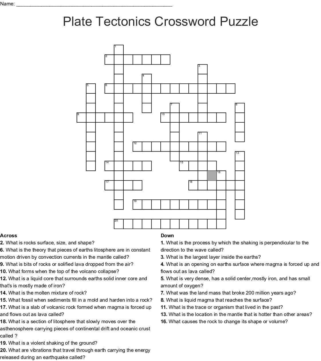 Plate Tectonics Crossword Puzzle Word — db-excel.com