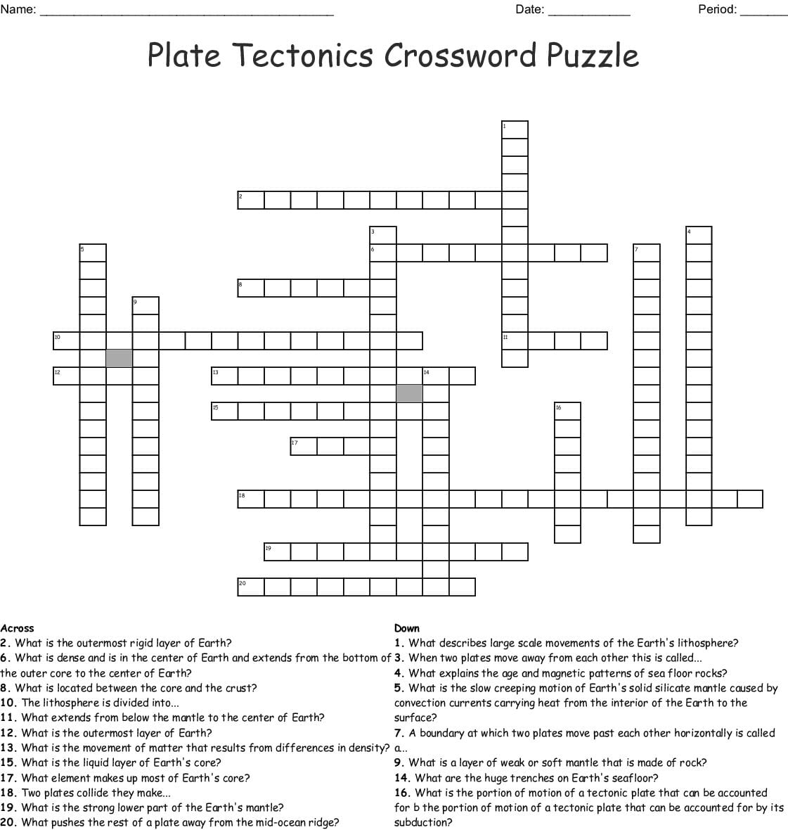 Plate Tectonics Crossword Puzzle Worksheet Answers | db-excel.com