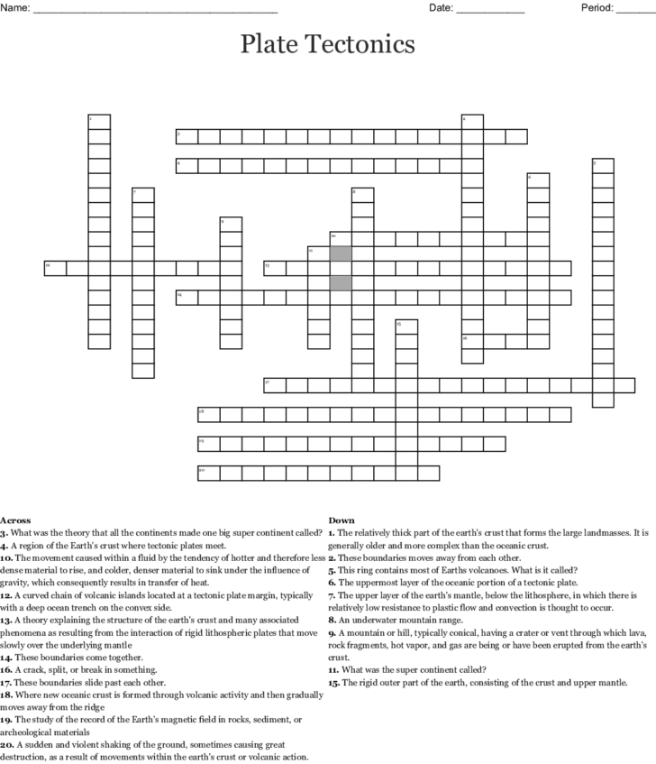 Plate Tectonics Crossword Word Db excel
