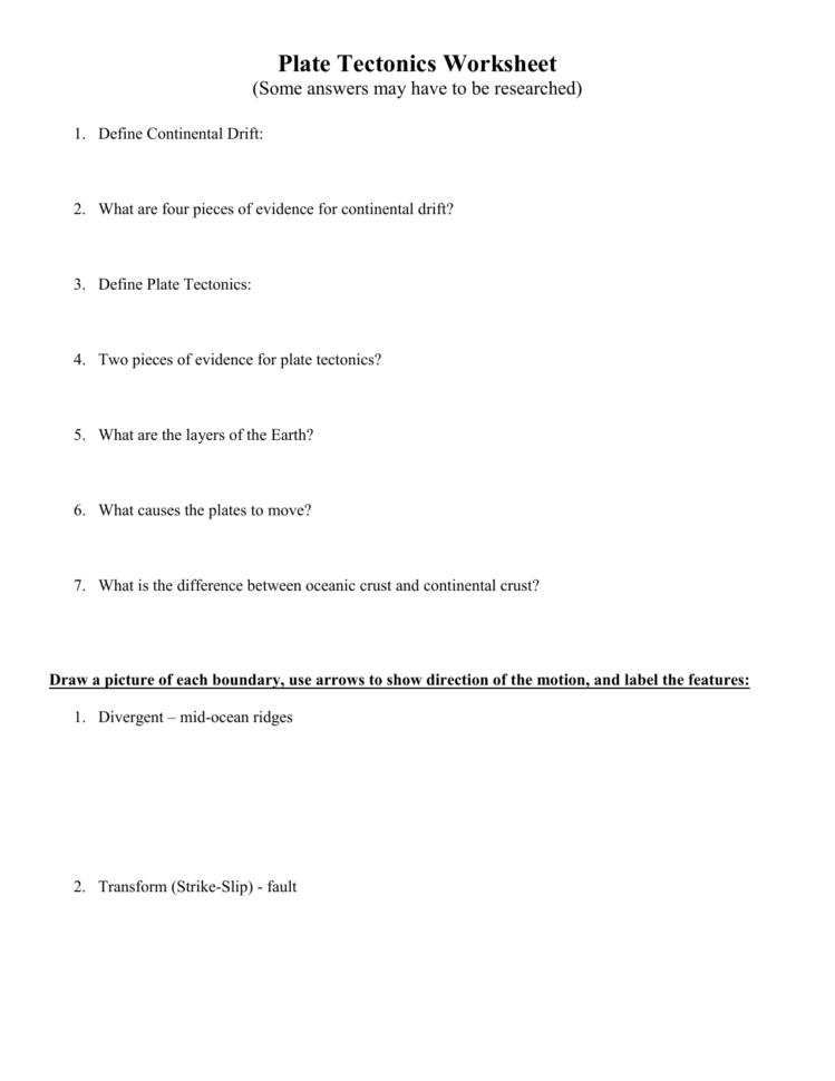 Plate Tectonics Review Worksheet