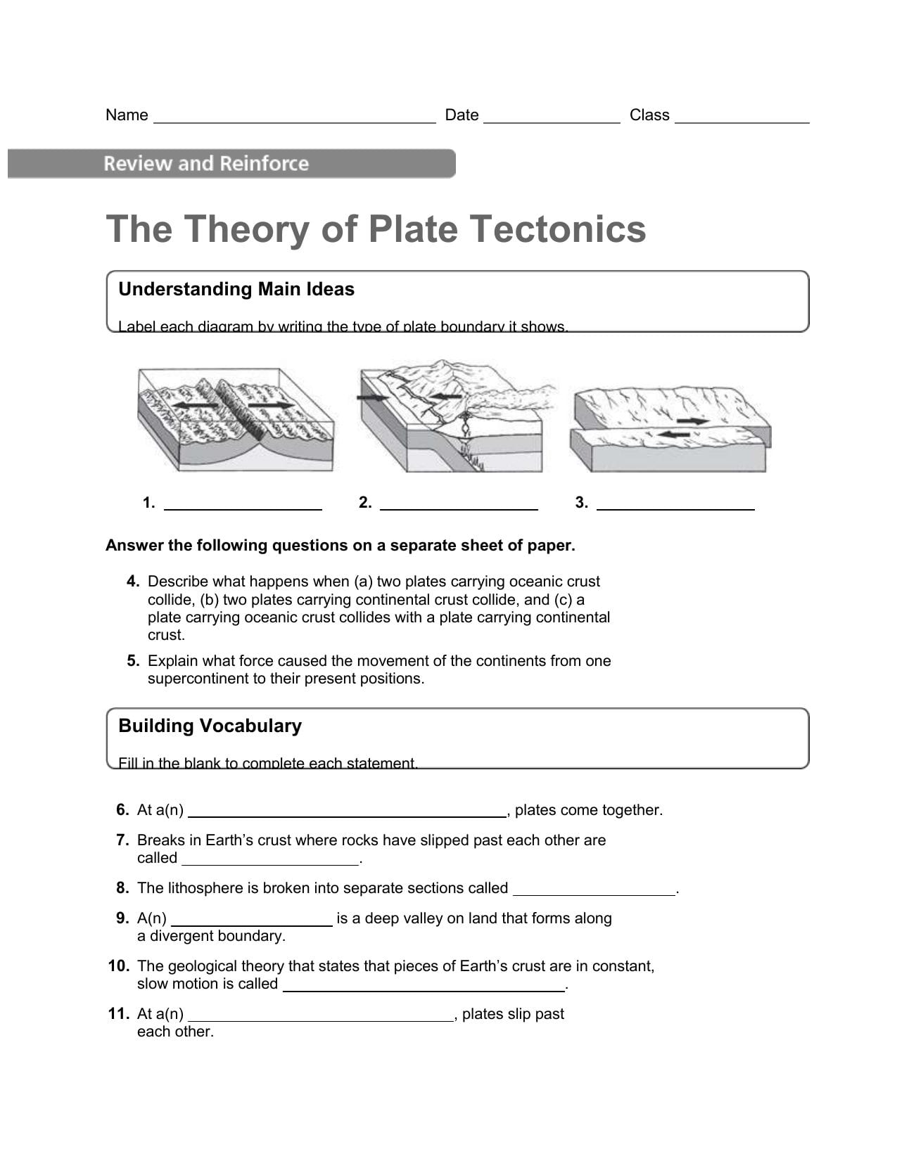 Plate Tectonics Worksheet  Term Paper Example