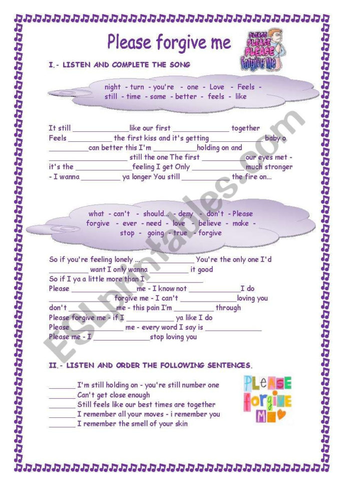 Please Forgive Me  Esl Worksheettutuinko