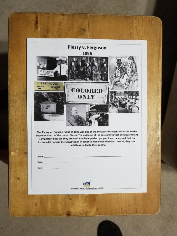 Plessy V Ferguson Worksheet Accompanies Vision Chasers Youtube Video