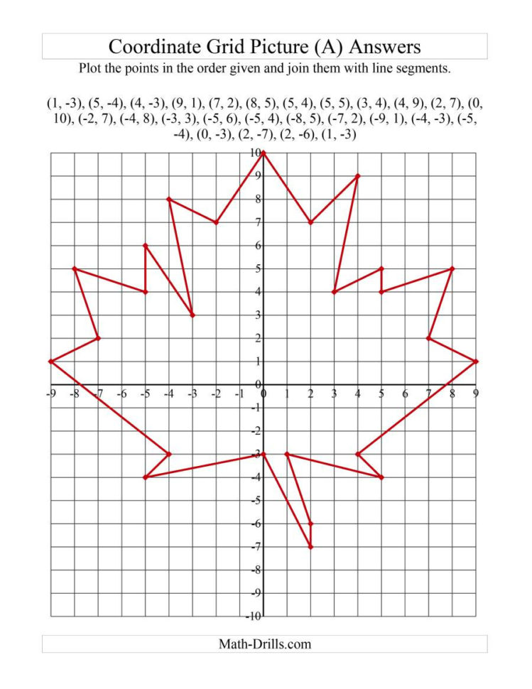 Plotting Coordinate Points Art  Red Maple Leaf A Plotting Coordinate Points Art  Red Maple Leaf A