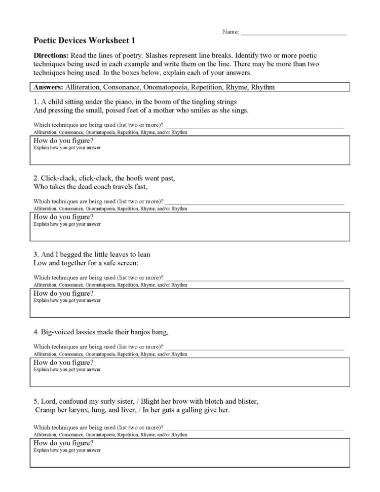 Types Of Poetry Worksheet