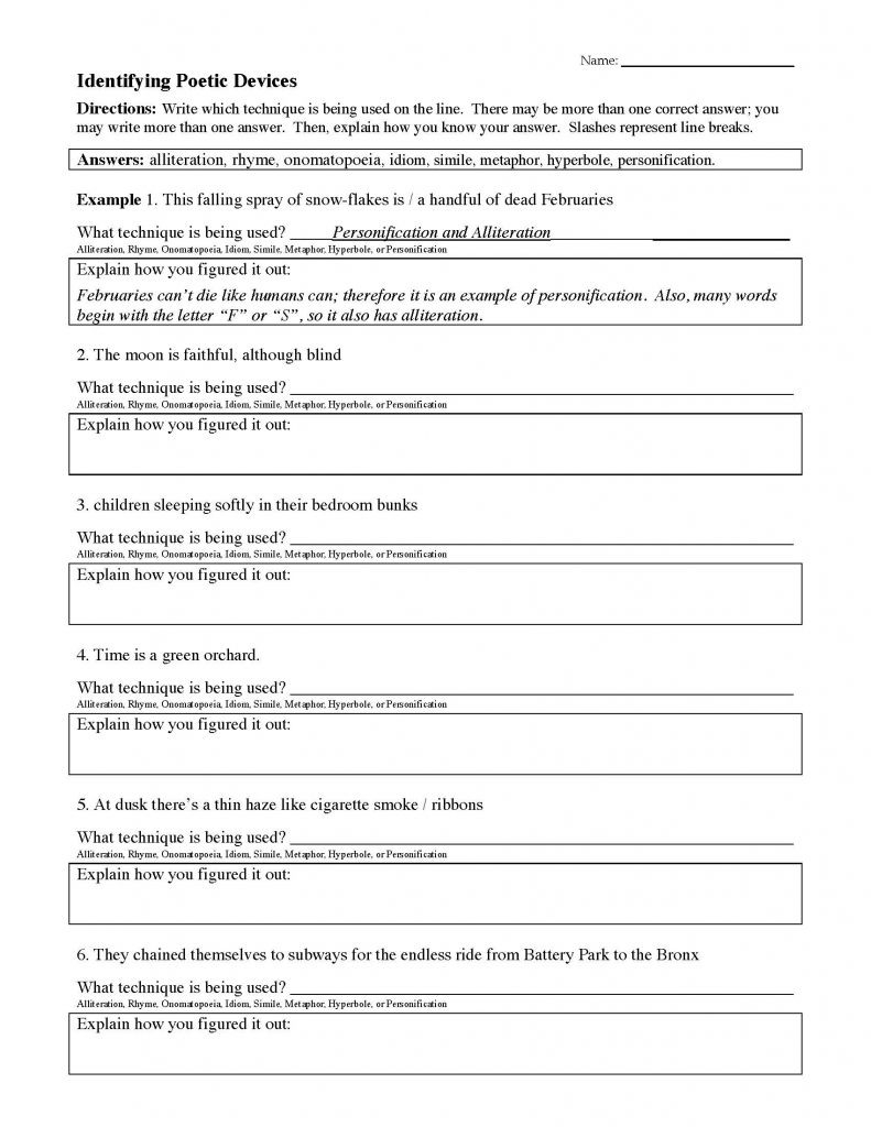Poetic Devices Worksheet 5  Soccerphysicsonline