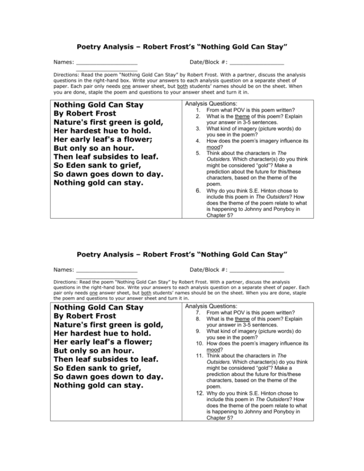 Poetry Analysis – Robert Frosts “Nothing Gold Can Stay”