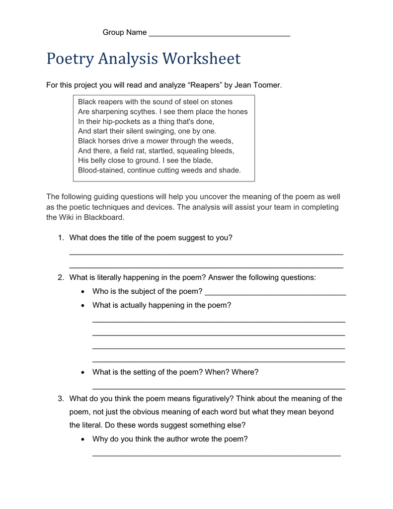 Analyzing Poetry Worksheets Free Printable