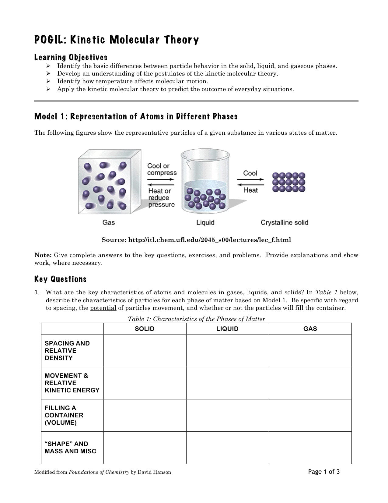 Pogil Kinetic Molecular Theory Db excel