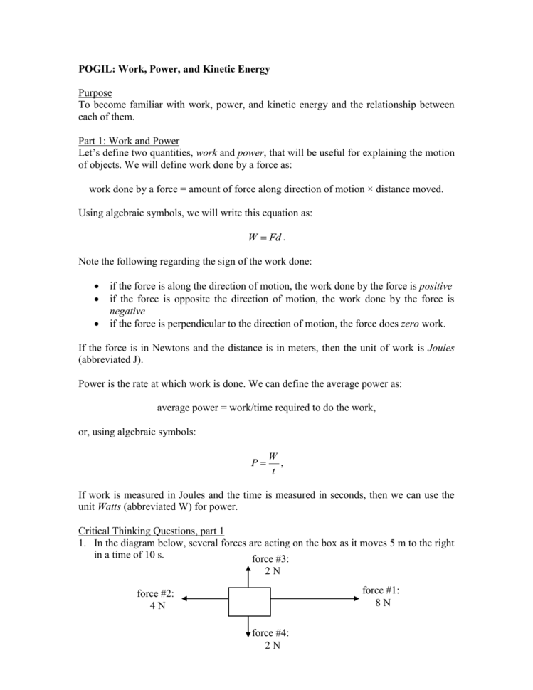 Pogil  Work Power And Kinetic Energy