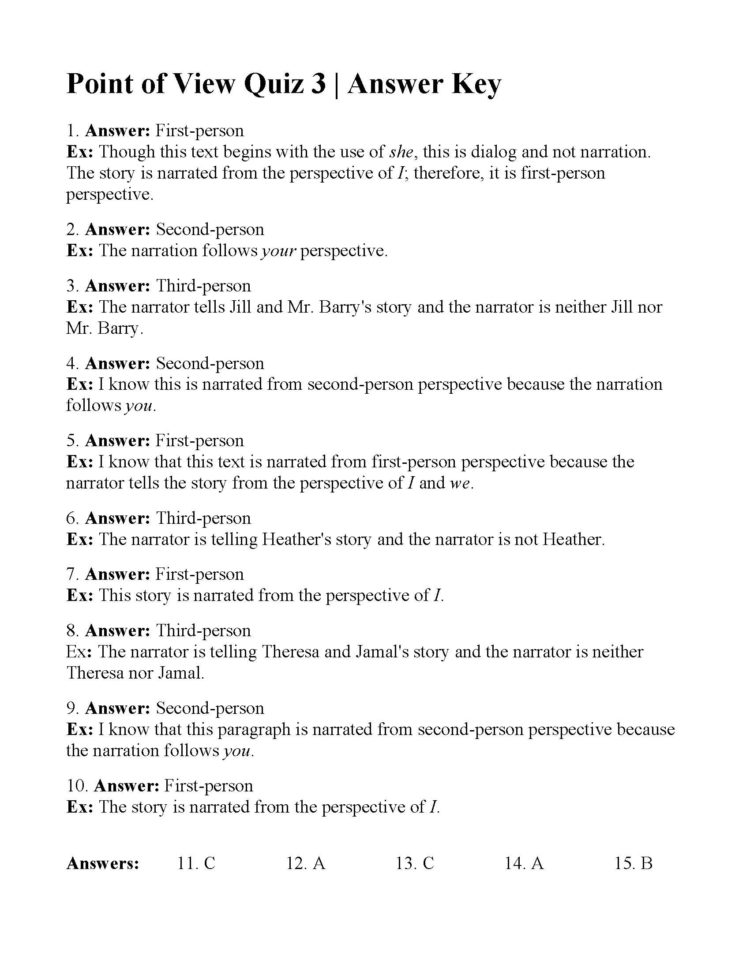 Point Of View Quiz 3  Answers