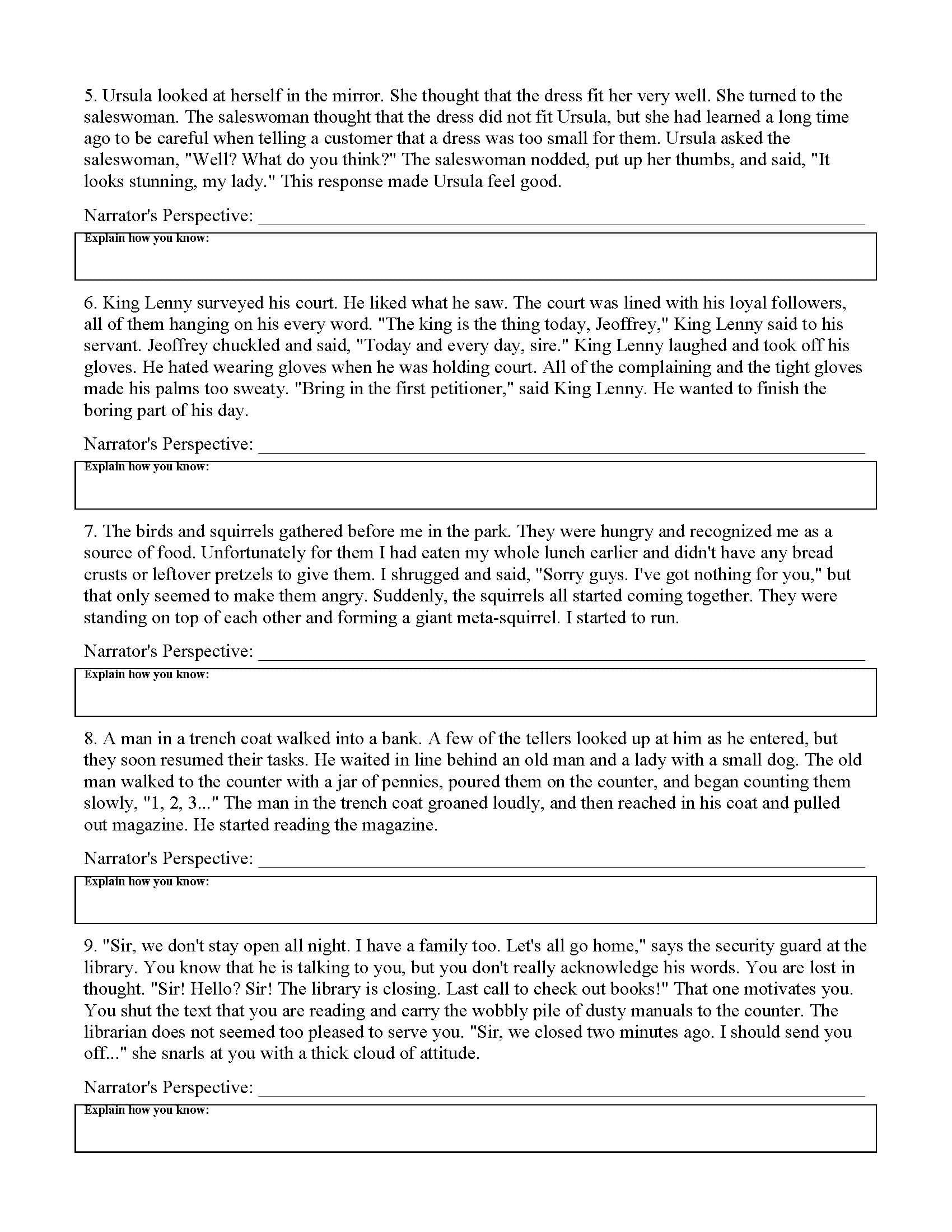 Point Of View Worksheet 11  Preview