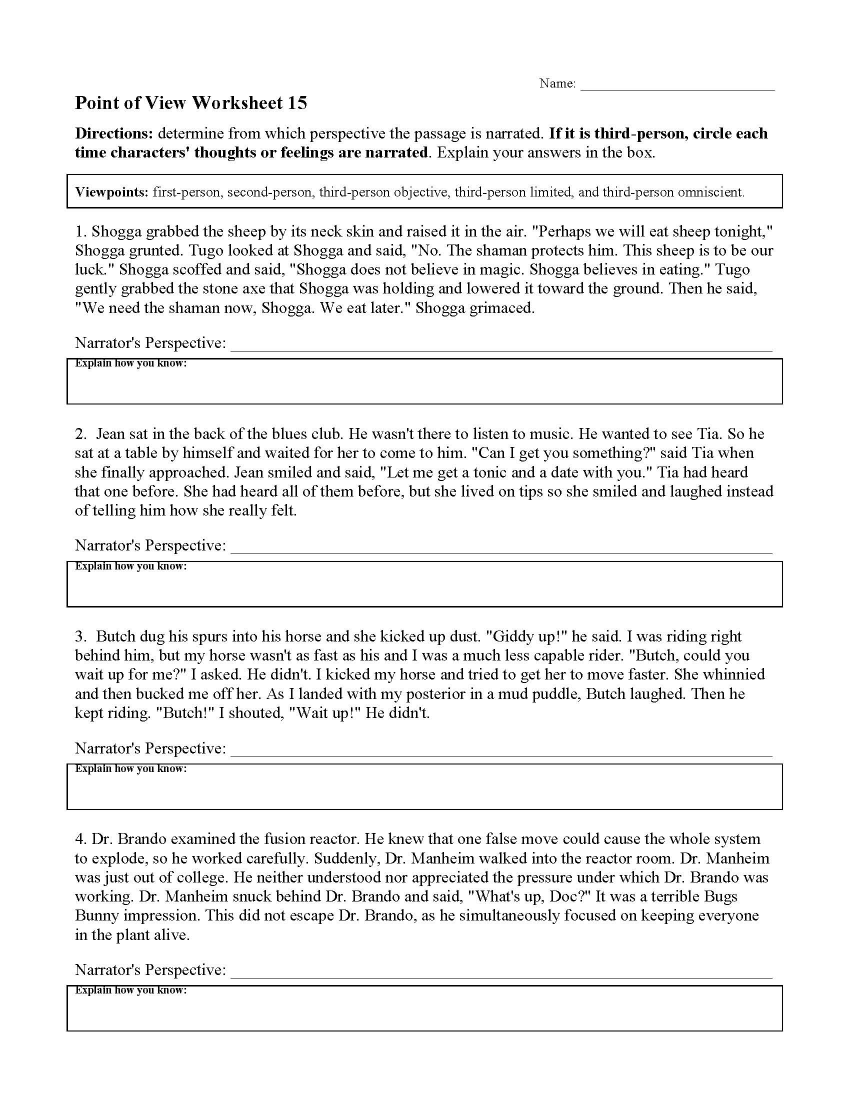 Point Of View Worksheet 15  Preview