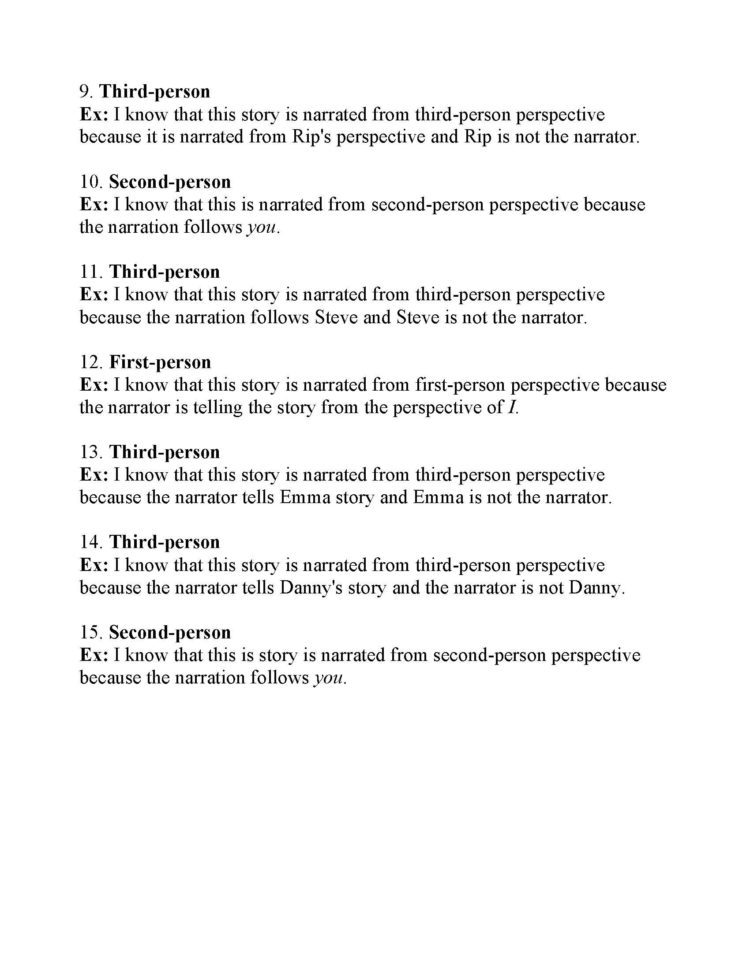 Point Of View Worksheet 6  Answers