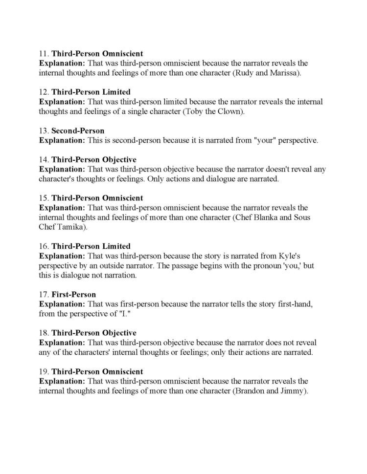 Point Of View Worksheet 7  Answers