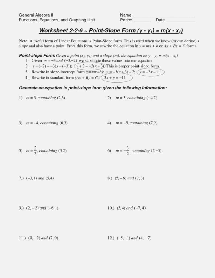 Point Slope Form Worksheet With Answers Lovely How To Write