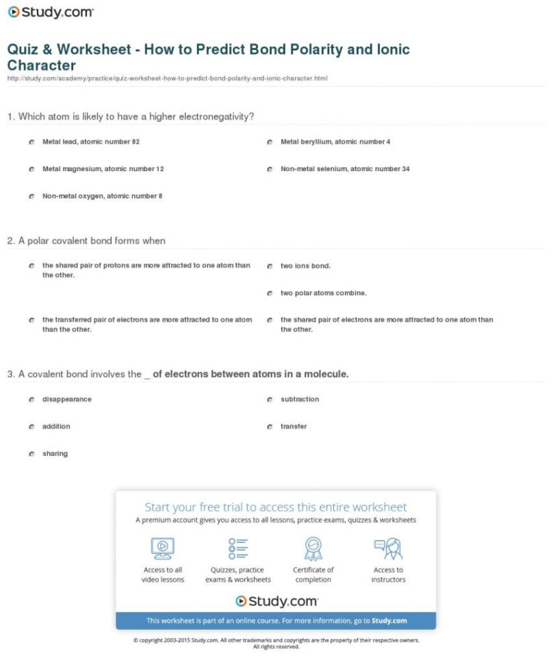 Polarity And Electronegativity Worksheet Answers