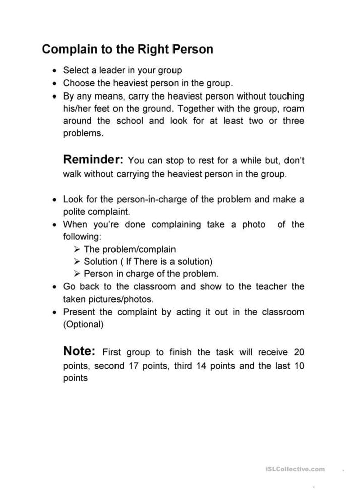 Polite Complaints Team Building  English Esl Worksheets