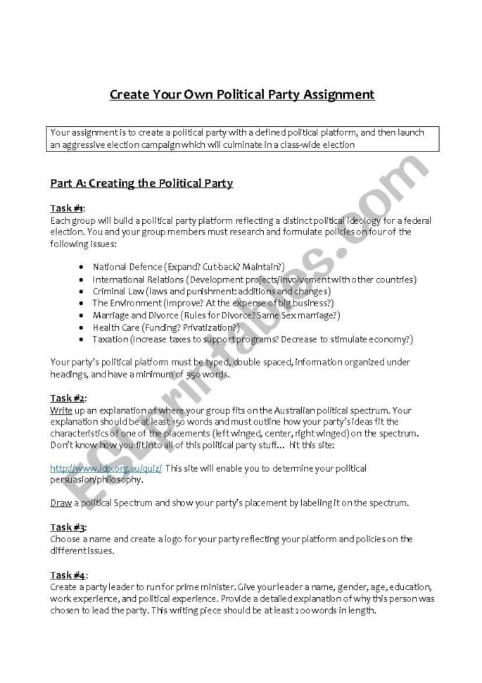 Political Parties  Esl Worksheetsilport67