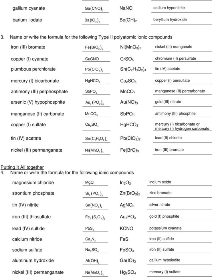 Polyatomic Ions Worksheet 2 Name Or Write The Formula For