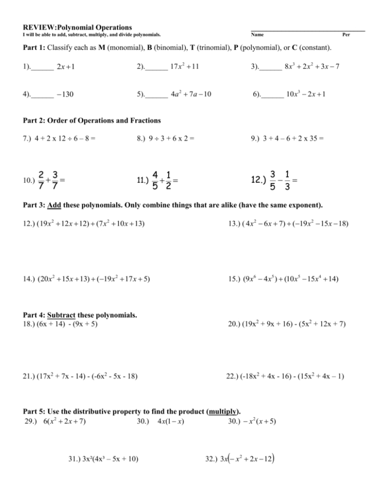 Polynomials Worksheet With Answers — db-excel.com