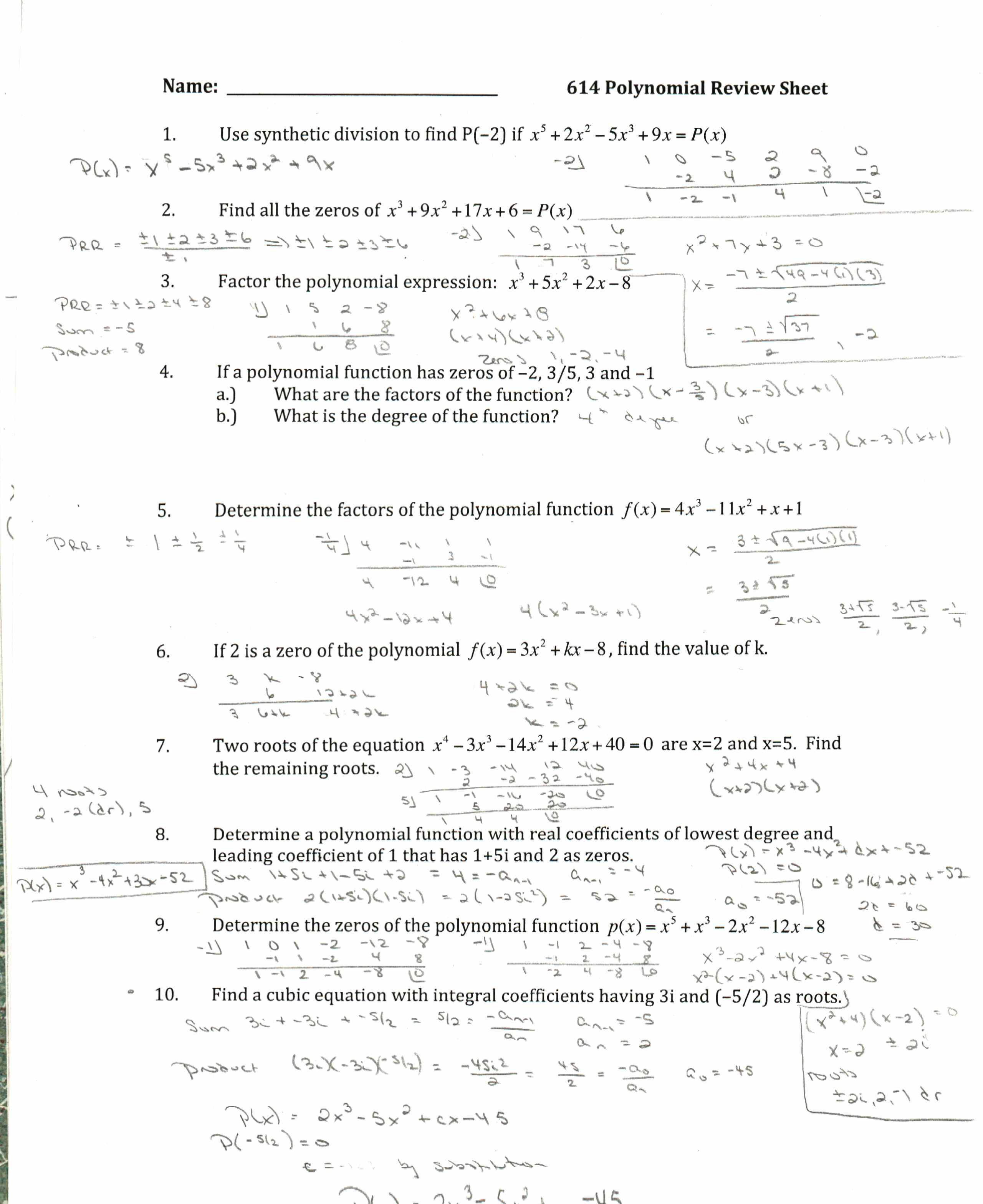 Polynomials Worksheet With Answers — db-excel.com