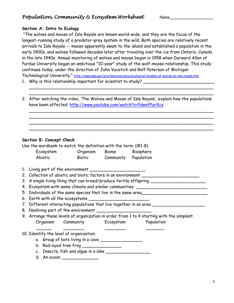 Population Community And Ecosystem Worksheet Answer Key Db excel