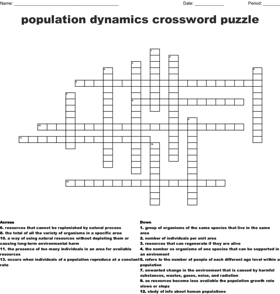 Population Dynamics Crossword Puzzle  Word